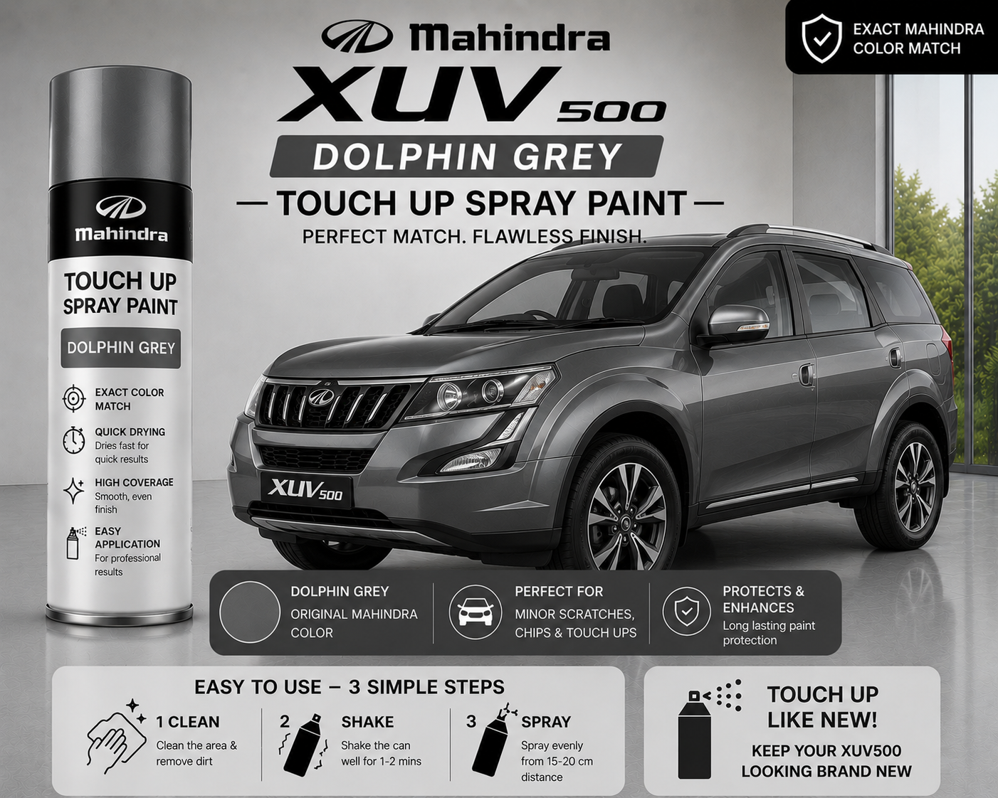 Mahindra XUV500 Dolphin Grey Touch Up Spray Paint – OEM Color Match | LIHA Aerosols 500ml