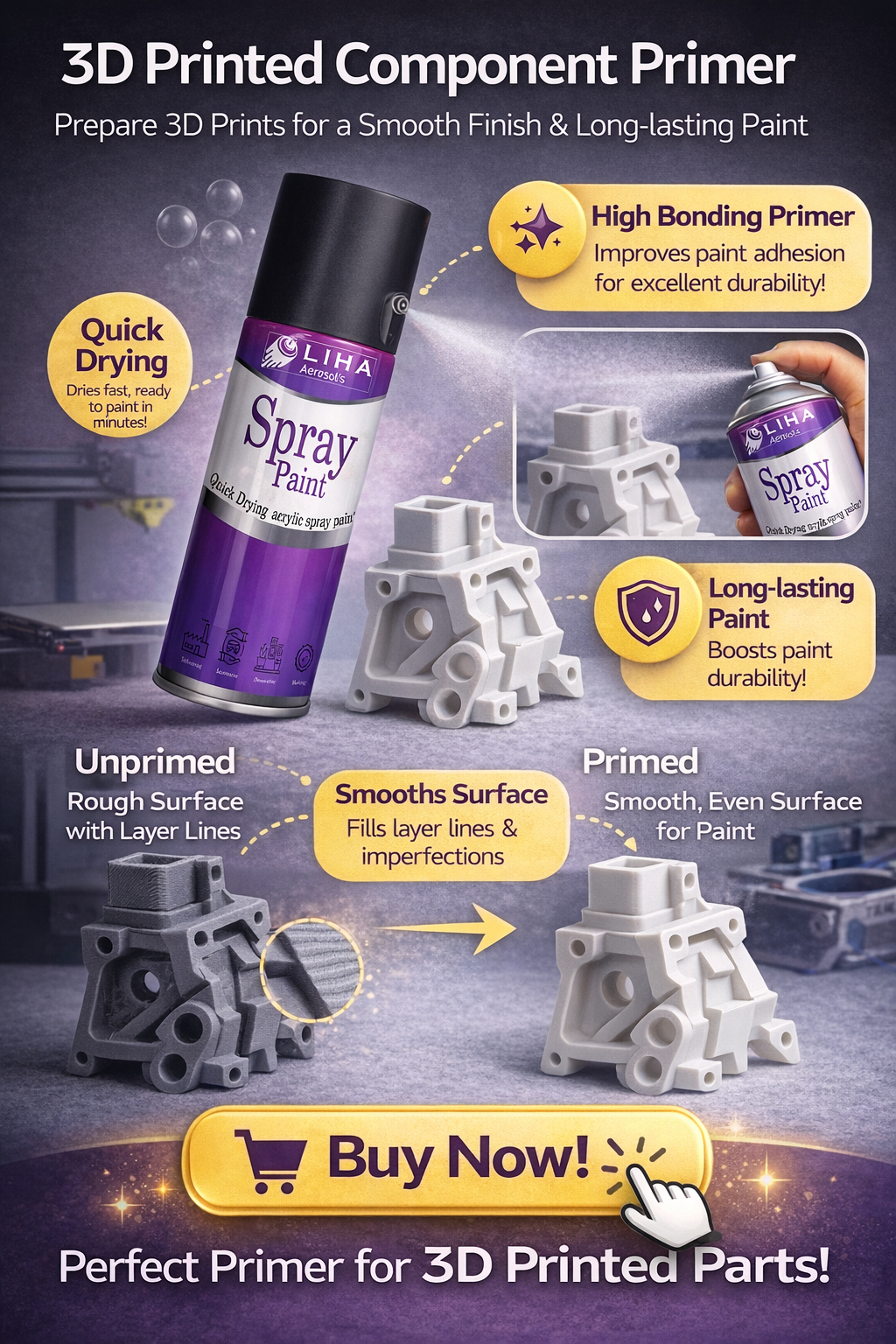 3D Print Primer Spray – Smooth Surface Filler for PLA, ABS & Resin | Quick Dry High-Bonding Primer | LIHA Aerosols
