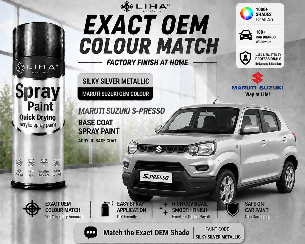 Maruti Suzuki S-Presso Silky Silver Metallic Touch Up Spray Paint | OEM Automotive Aerosol Paint for Scratch Repair