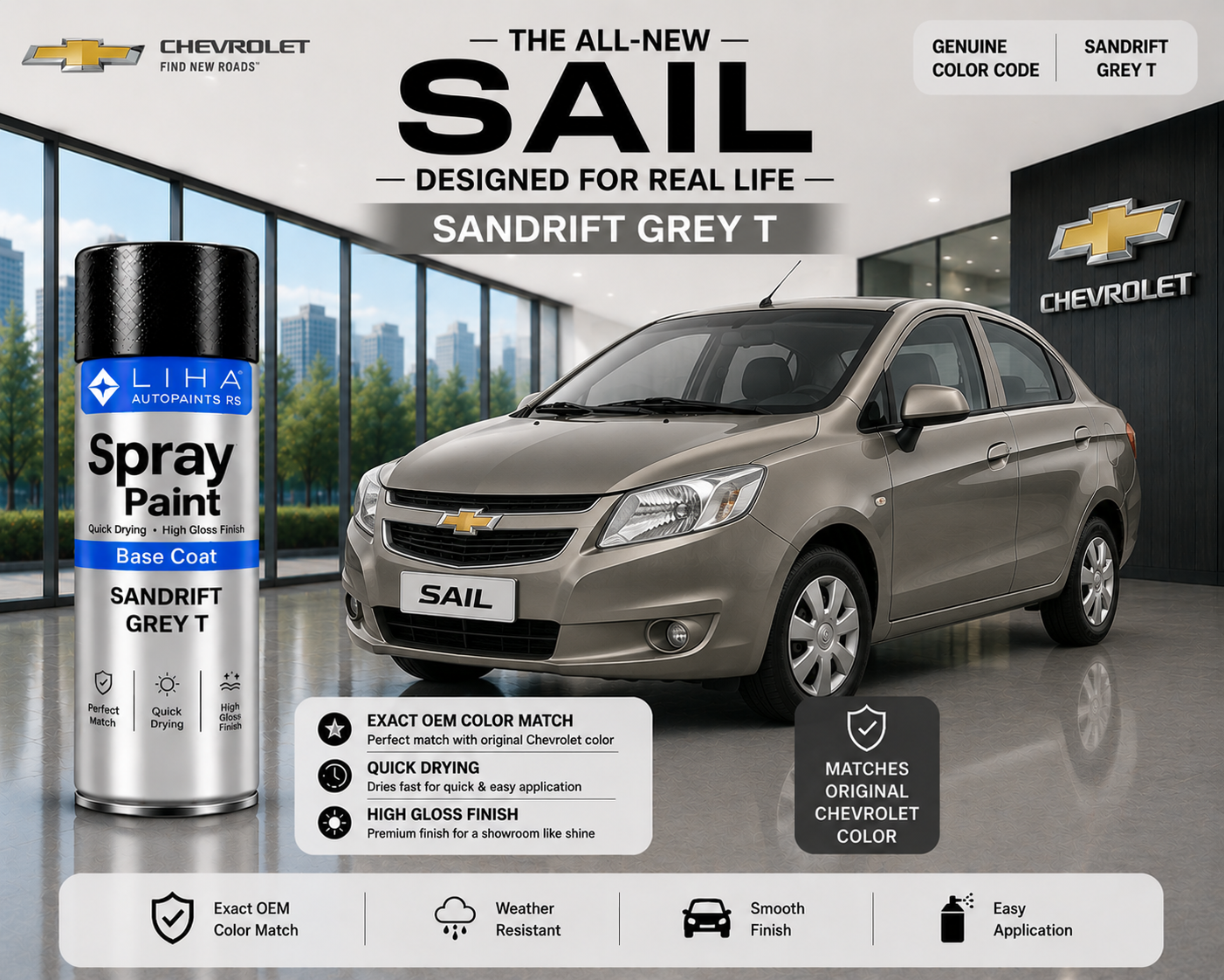 Chevrolet Sail Sandrift Grey Spray Paint | OEM Touch Up Paint