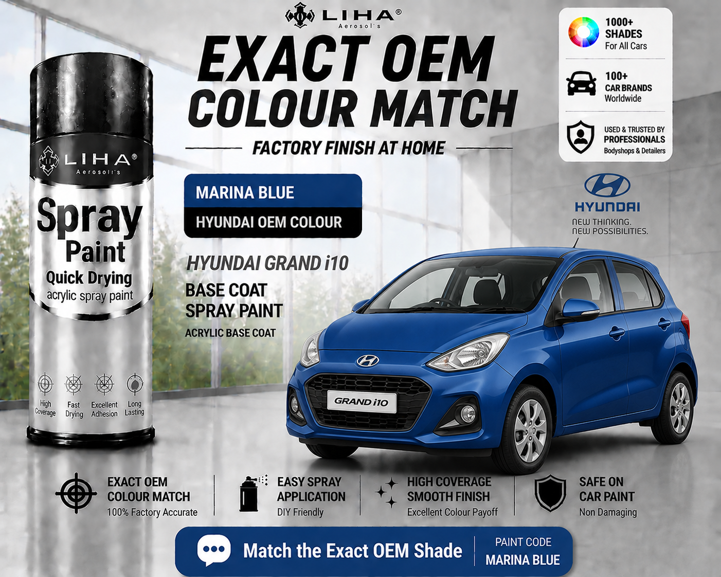 Hyundai Grand i10 Marina Blue Touch Up Spray Paint | OEM Automotive Aerosol Paint for Scratch Repair