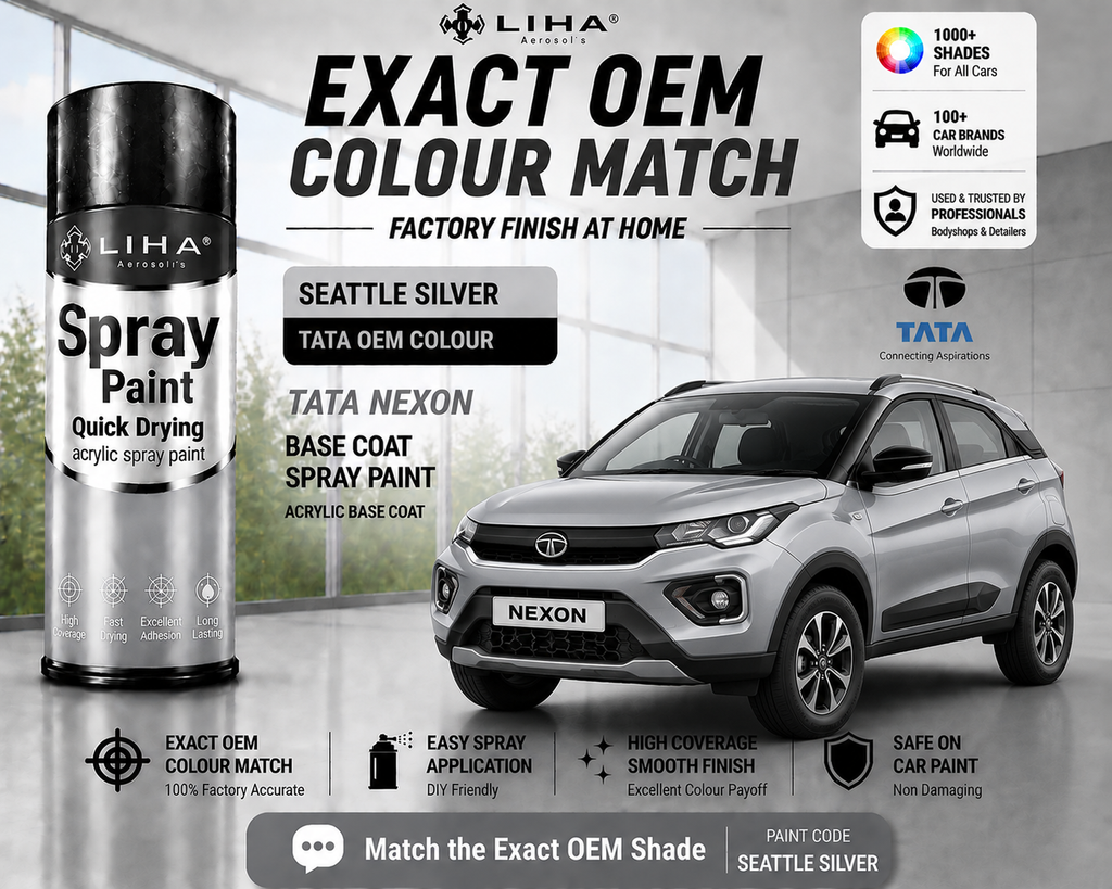 Tata Nexon Seattle Silver Touch Up Spray Paint | OEM Automotive Aerosol Paint for Scratch Repair