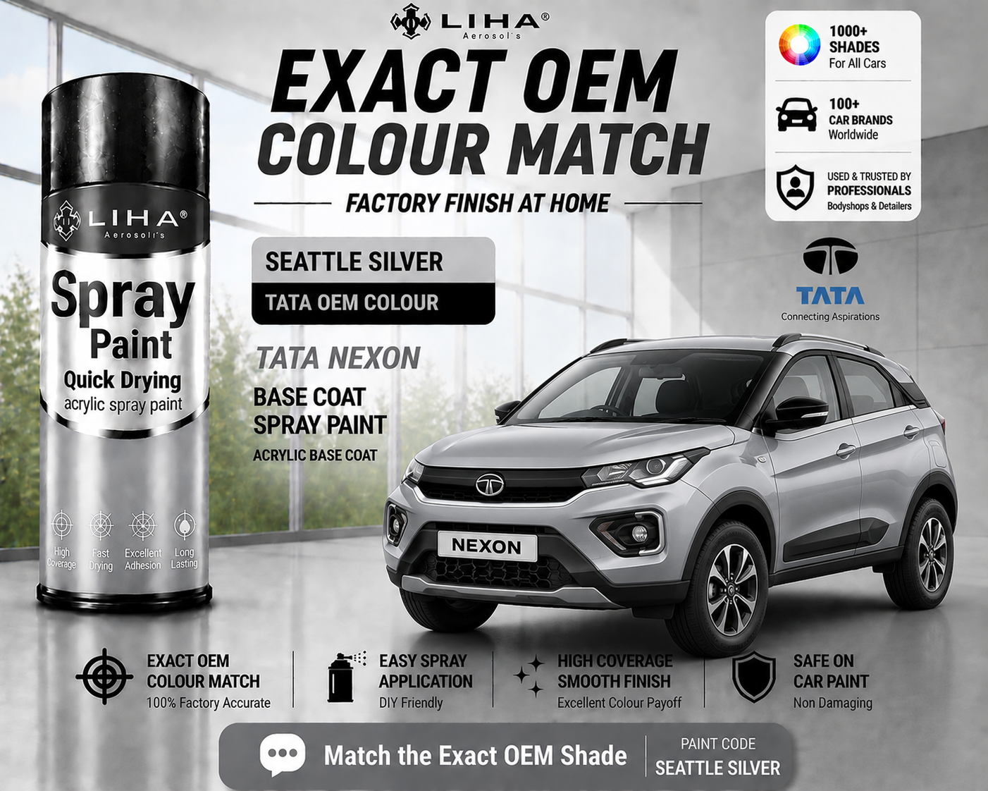 Tata Nexon Seattle Silver Touch Up Spray Paint | OEM Automotive Aerosol Paint for Scratch Repair