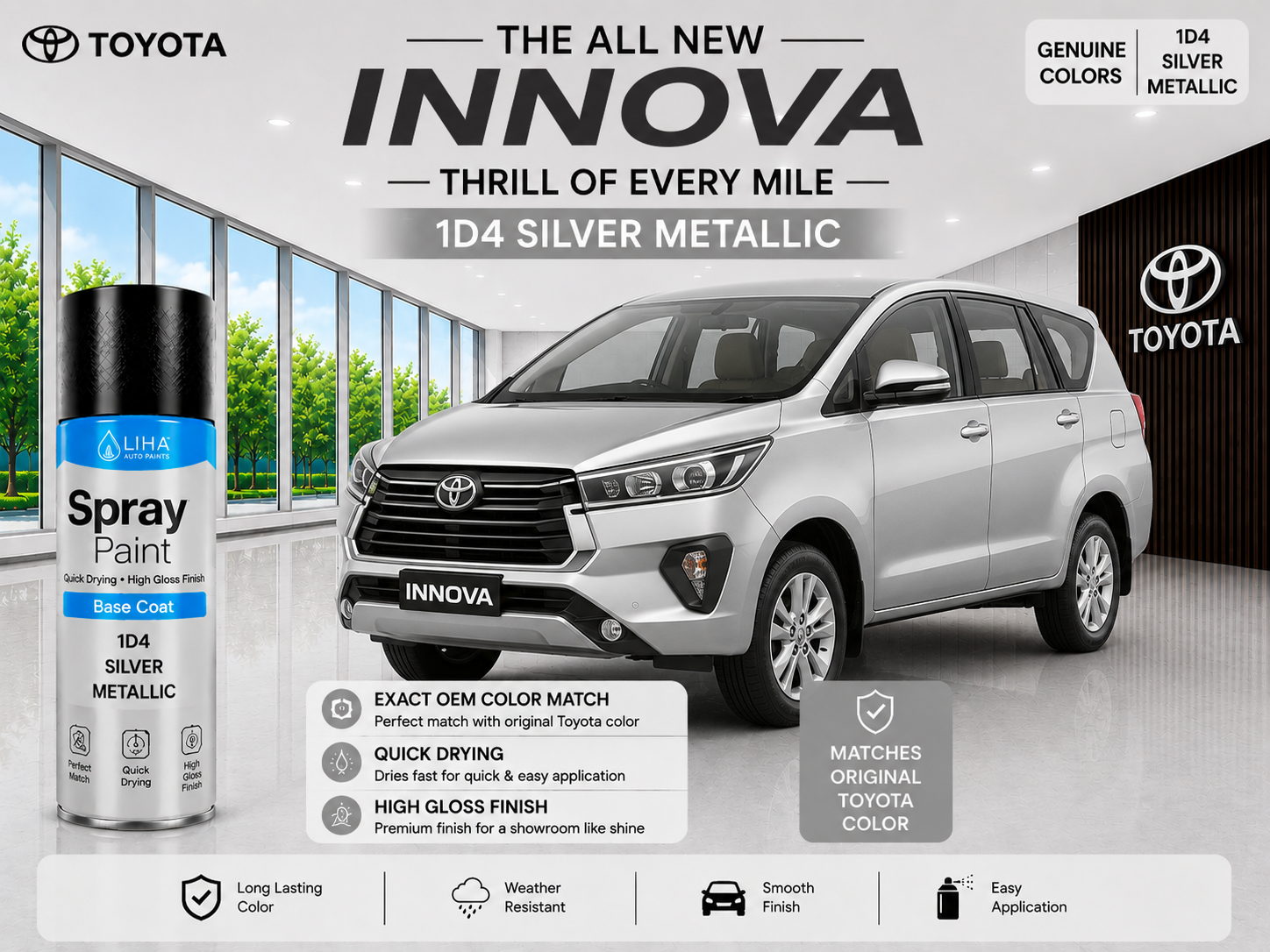 Toyota Innova 1D4 Silver Metallic Touch Up Spray Paint | OEM Automotive Aerosol Paint for Scratch Repair