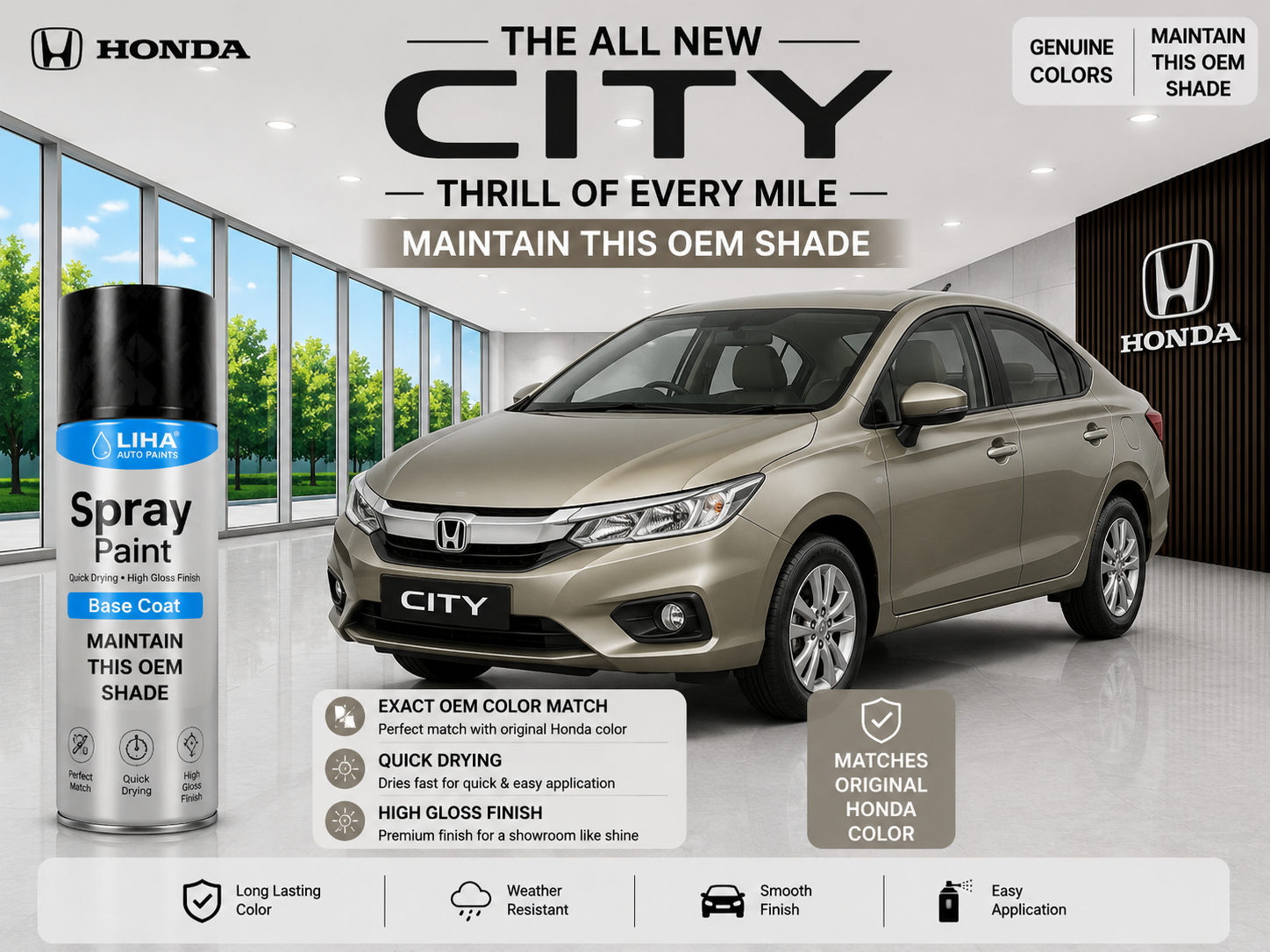 Honda City Bold Beige Metallic Touch Up Spray Paint | OEM Automotive Aerosol Paint for Scratch Repair