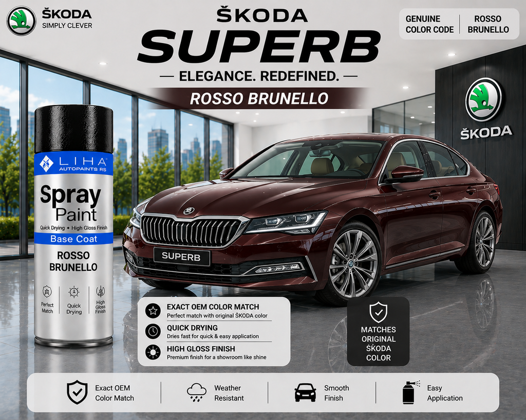 Skoda Superb Rosso Brunello Touch Up Spray Paint | OEM Metallic Automotive Aerosol Paint