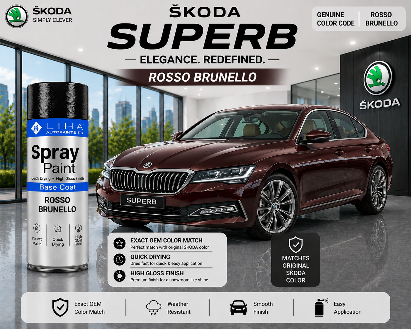 Skoda Superb Rosso Brunello Touch Up Spray Paint | OEM Metallic Automotive Aerosol Paint