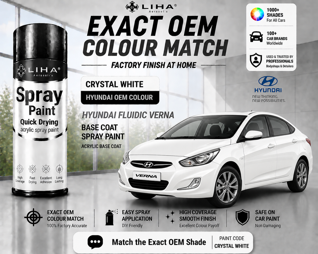 Hyundai Fluidic Verna Crystal White Touch Up Spray Paint | OEM Automotive Aerosol Paint for Scratch Repair