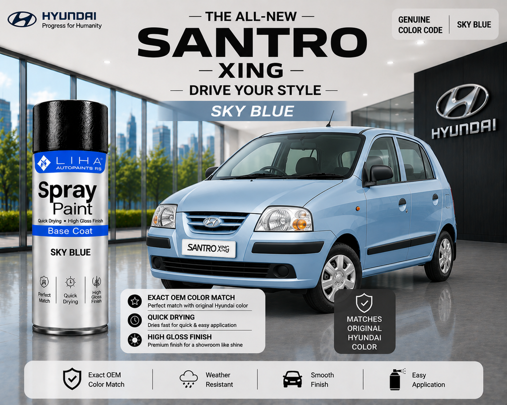 Hyundai Santro Xing Sky Blue Touch Up Spray Paint | OEM Automotive Aerosol Paint for Scratch Repair