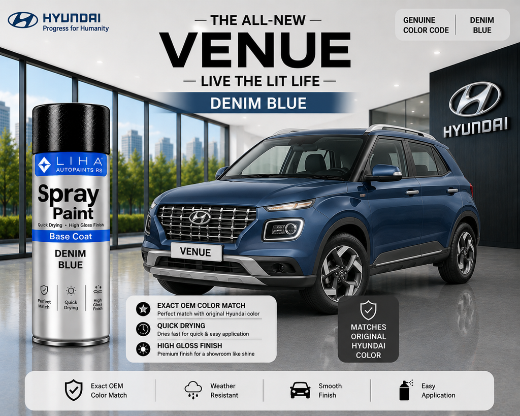 Hyundai Venue Denim Blue Touch Up Spray Paint | OEM Automotive Aerosol Paint for Scratch Repair