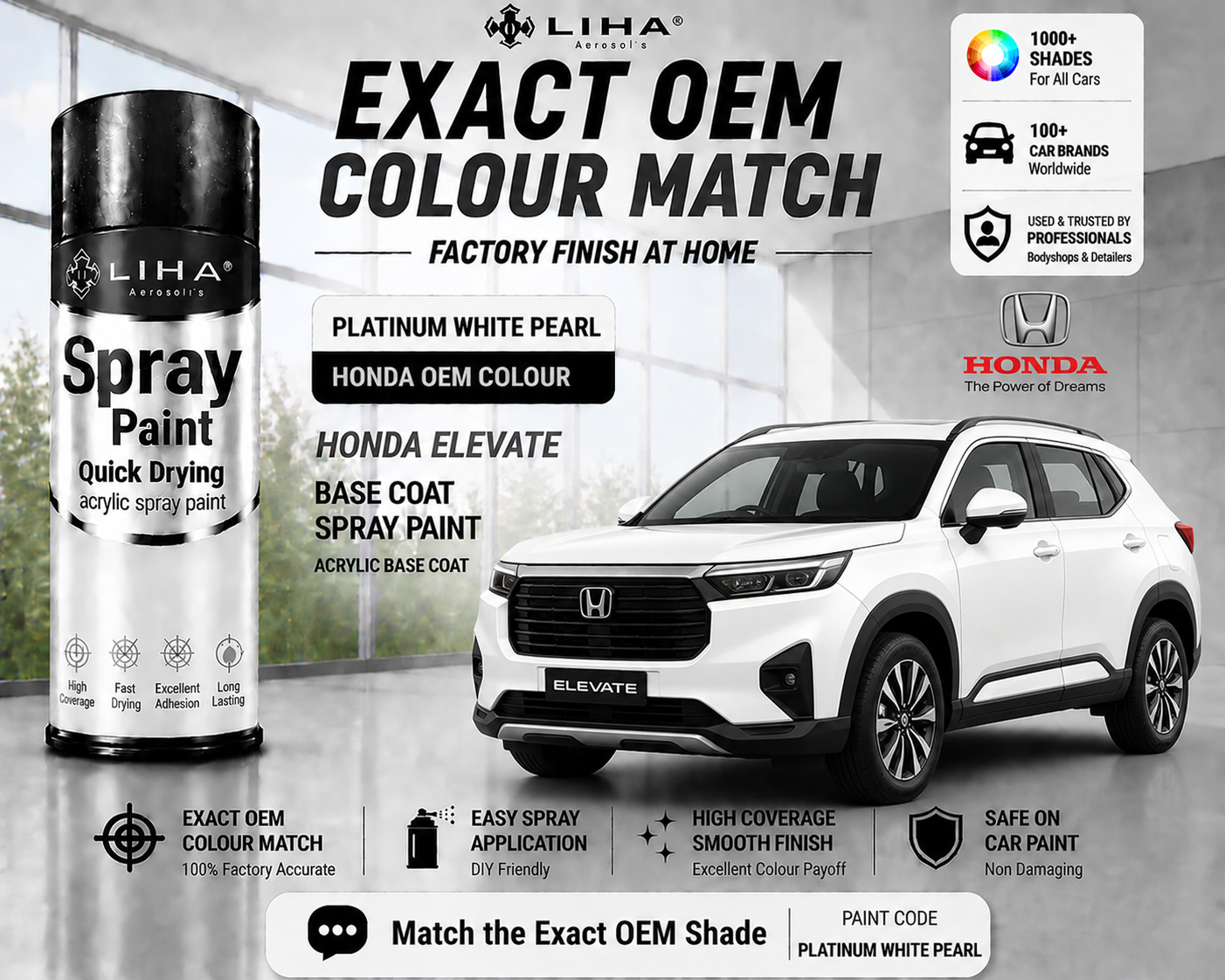 Honda Elevate Platinum White Pearl Touch Up Spray Paint | OEM Pearl White Automotive Aerosol Paint