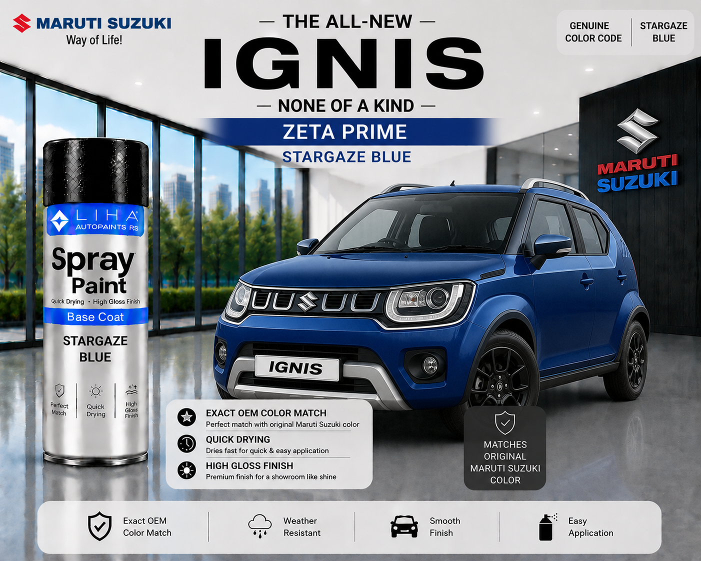 Maruti Suzuki Ignis Zeta Prime Stargaze Blue Touch Up Spray Paint – OEM Color Match