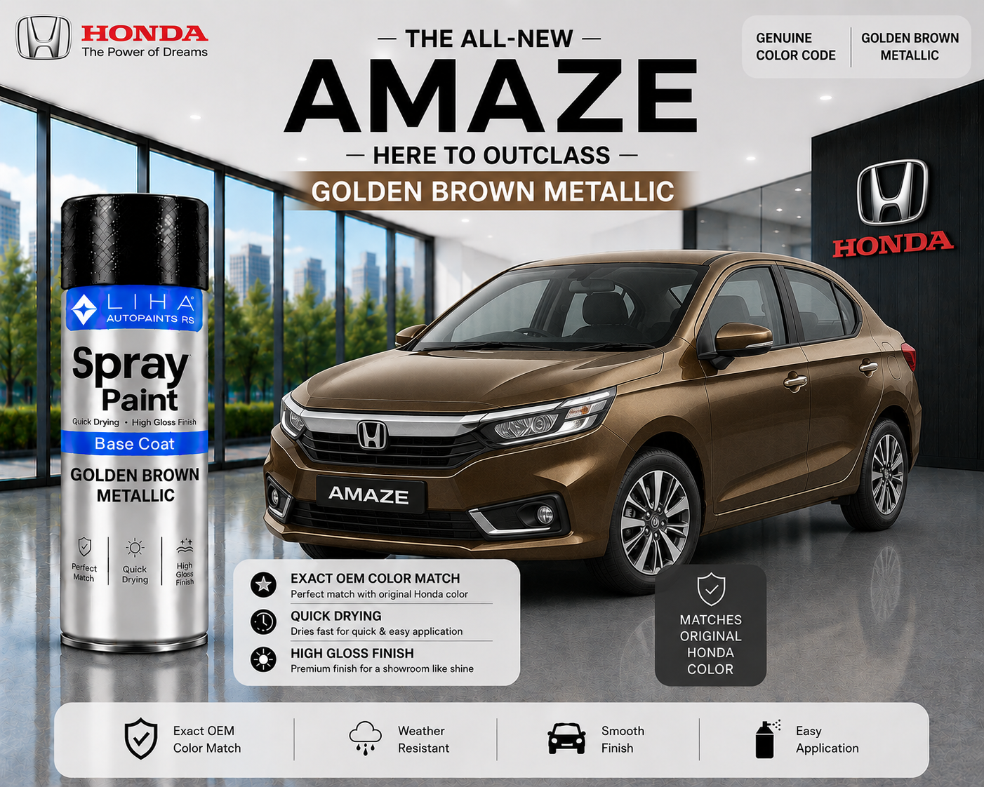 Honda Amaze Golden Brown Metallic Touch Up Spray Paint – OEM Color Match