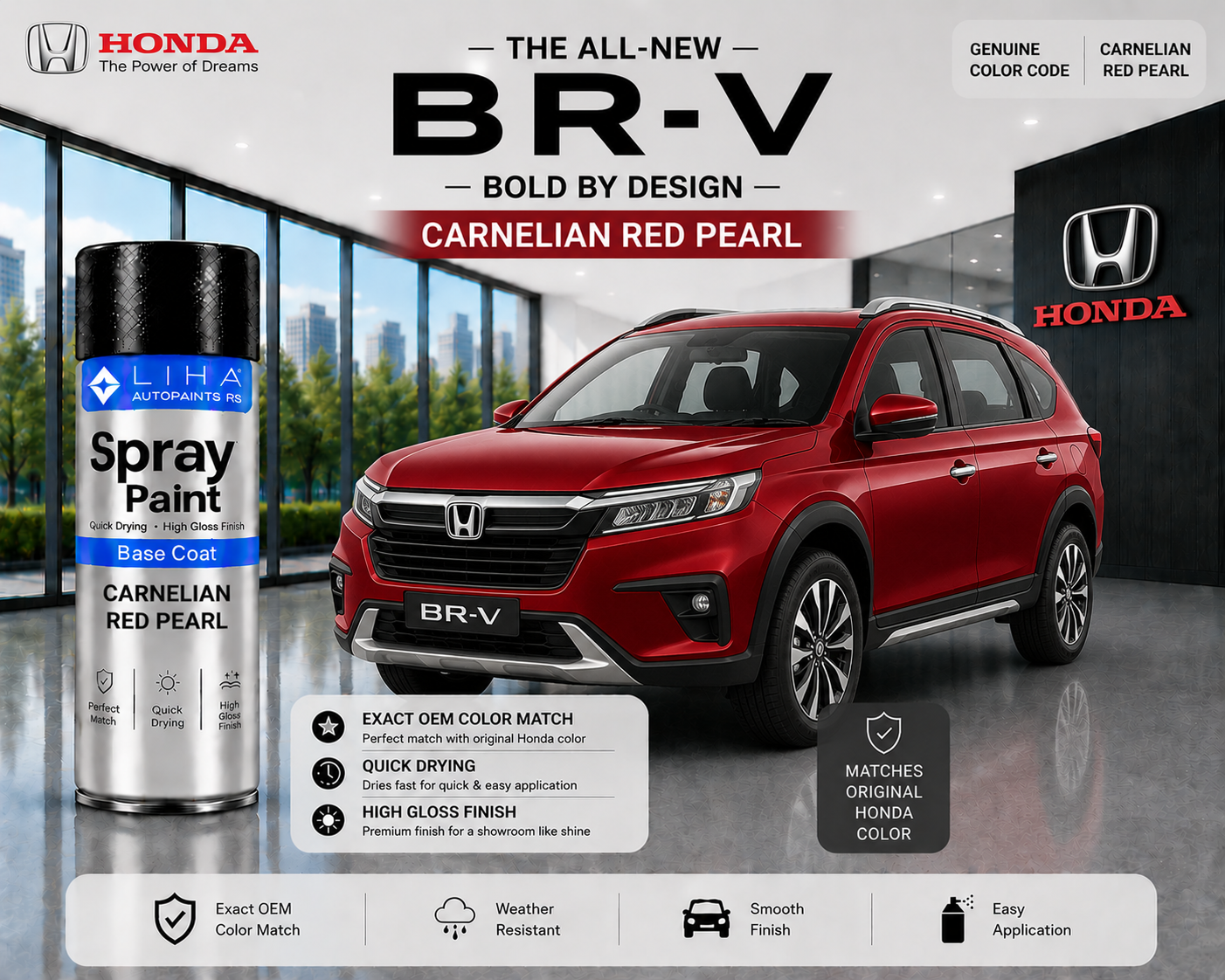 Honda BR-V Carnelian Red Pearl Touch Up Spray Paint – OEM Color Match