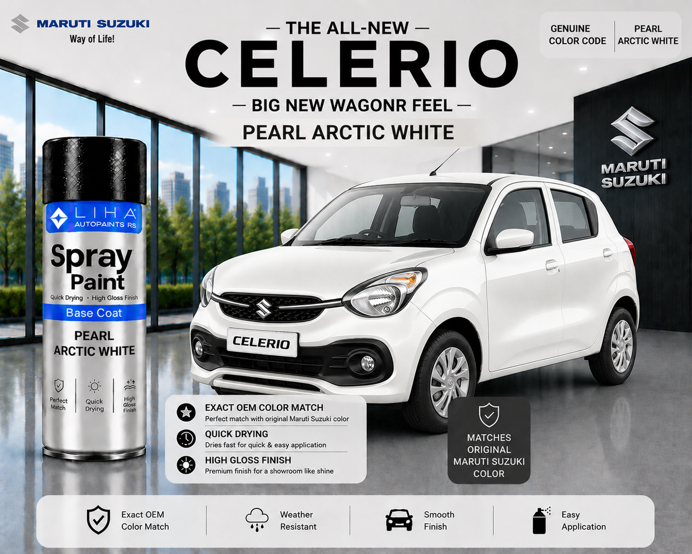 Maruti Suzuki Celerio Pearl Arctic White Touch Up Spray Paint – OEM Color Match