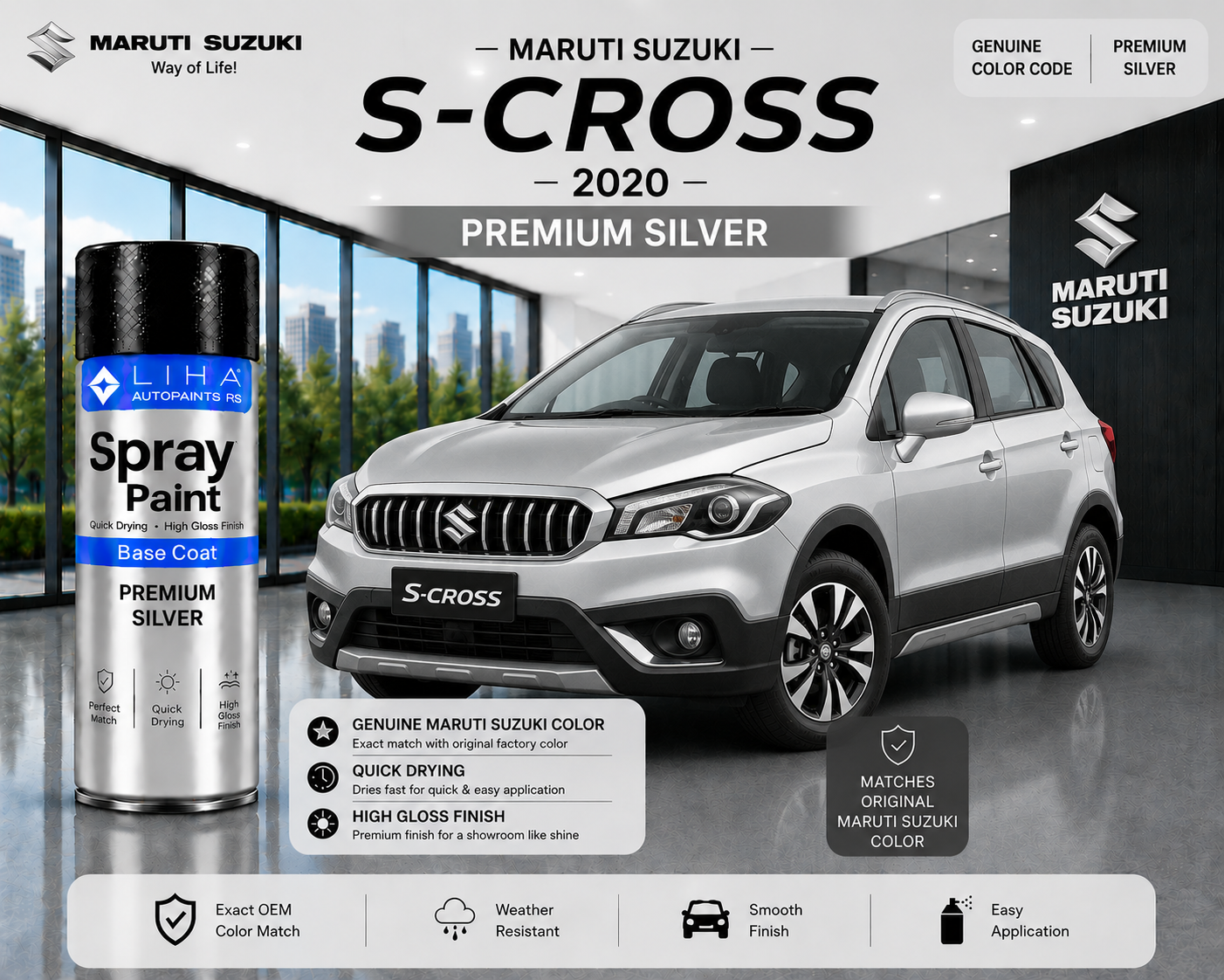 Maruti Suzuki S-Cross 2020 Premium Silver Touch Up Spray Paint – OEM Color Match