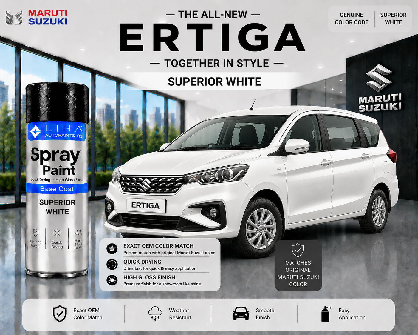 Maruti Suzuki Ertiga Superior White Touch Up Spray Paint – OEM Color Match