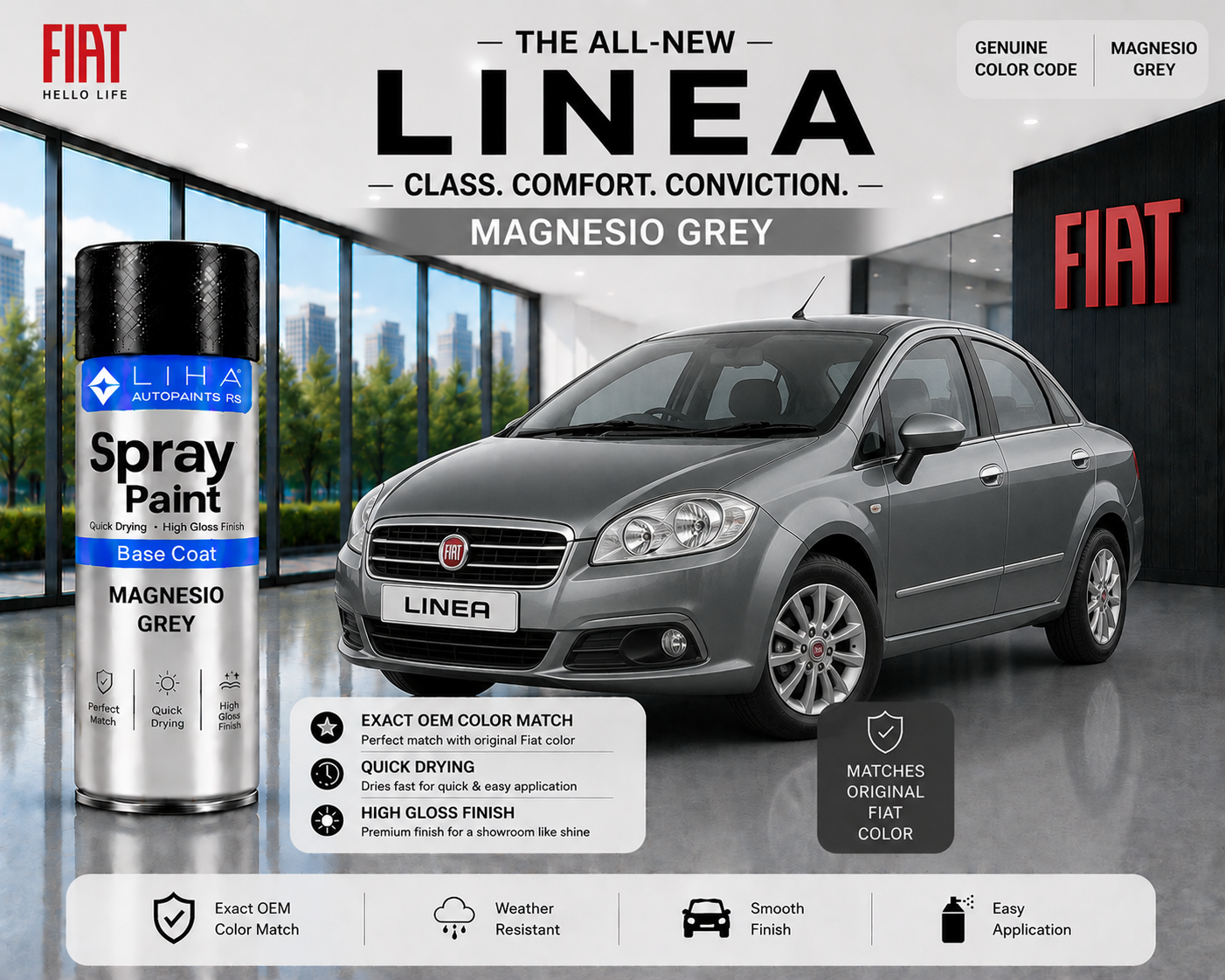 Fiat Linea Magnesio Grey Touch Up Spray Paint – OEM Color Match
