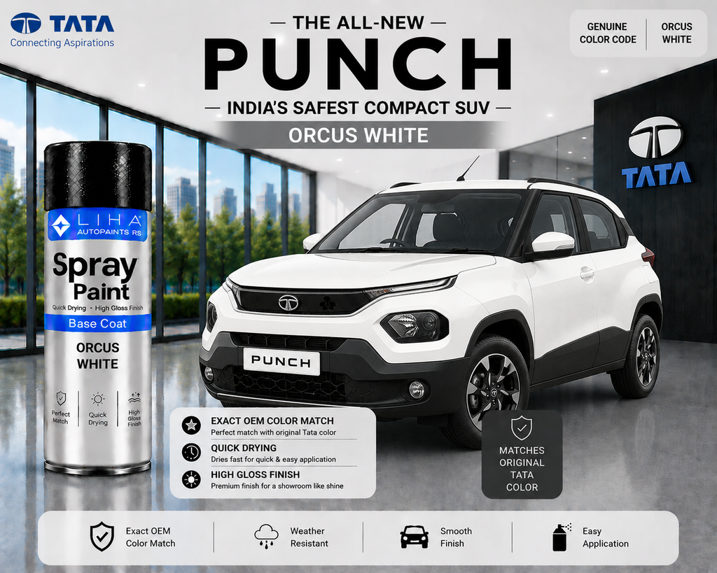 Tata Punch Orcus White Touch Up Spray Paint – OEM Color Match