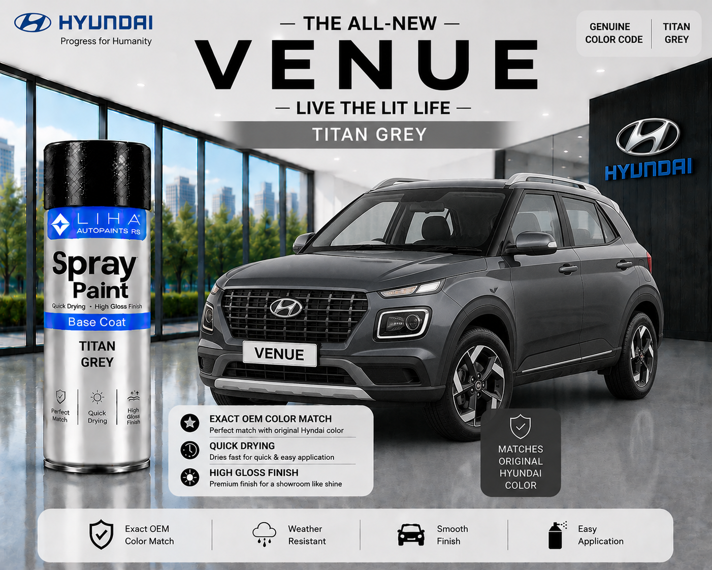 Hyundai Venue Titan Grey Touch Up Spray Paint – OEM Color Match