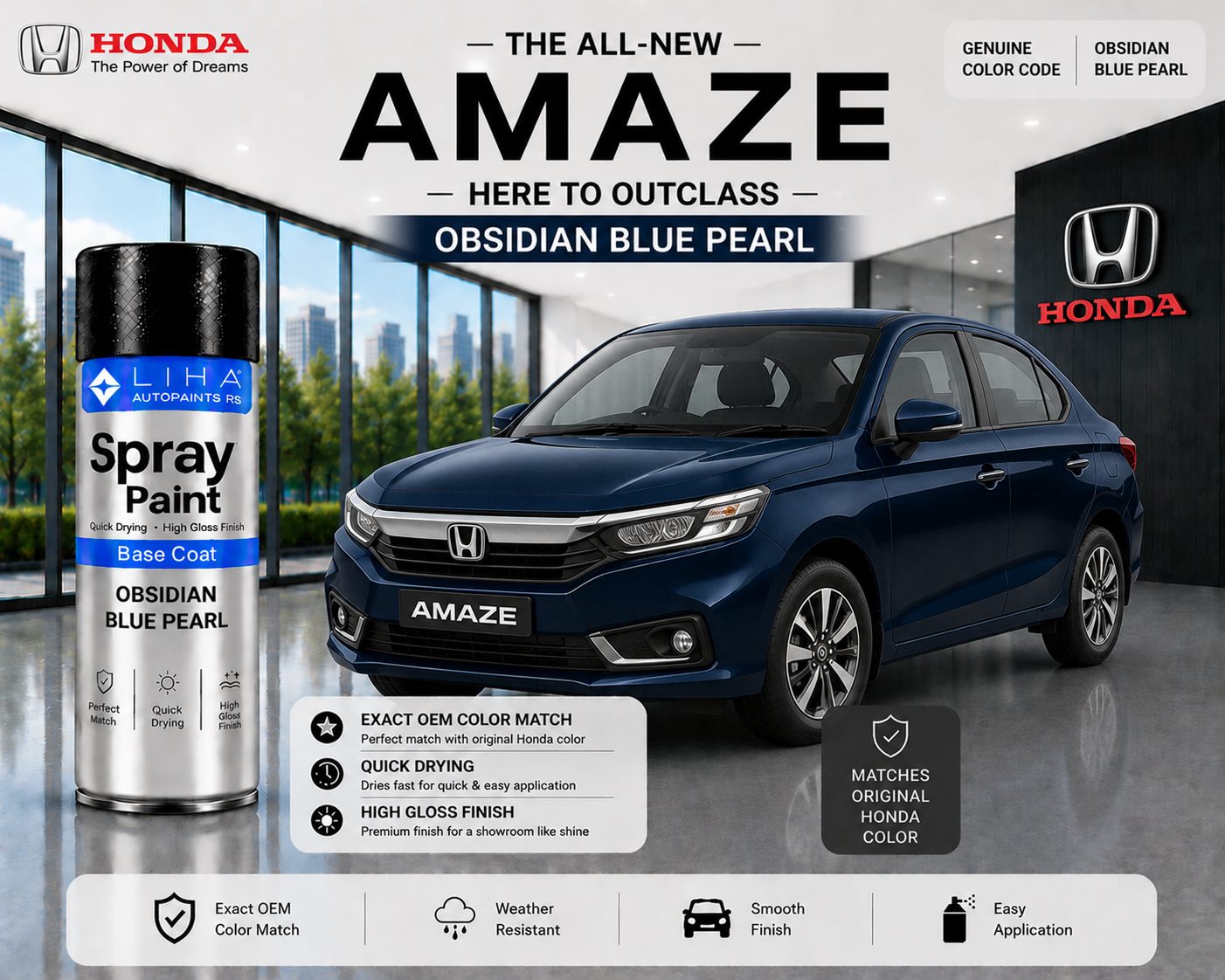 Honda Amaze Obsidian Blue Pearl Touch Up Spray Paint – OEM Color Match