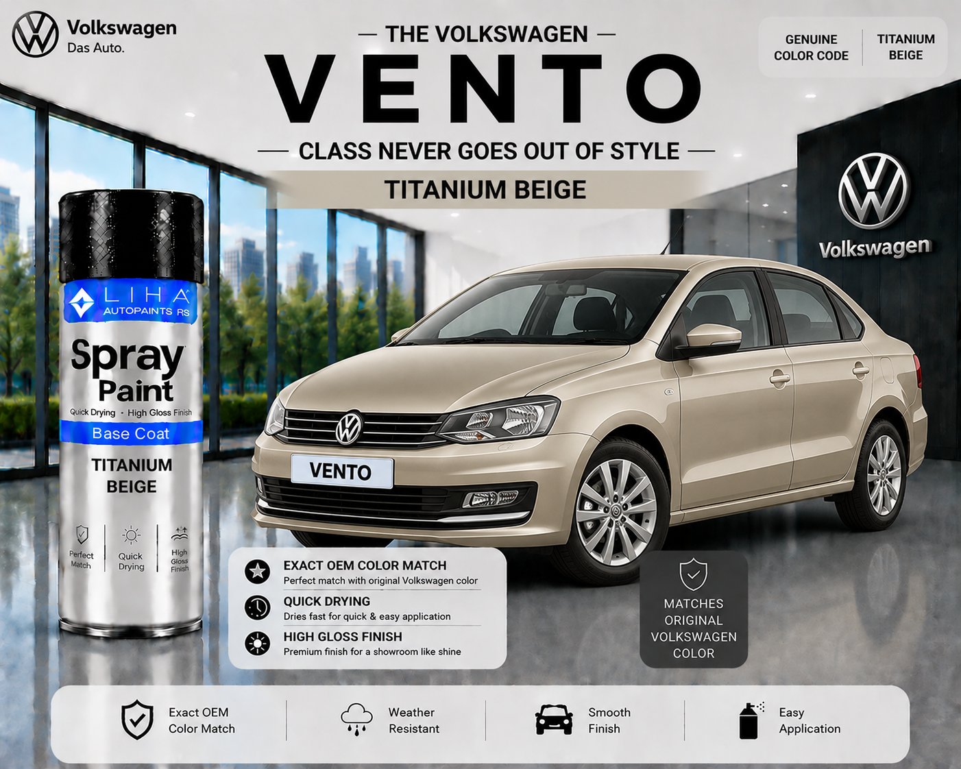 Volkswagen Vento Titanium Beige Touch Up Spray Paint – OEM Color Match