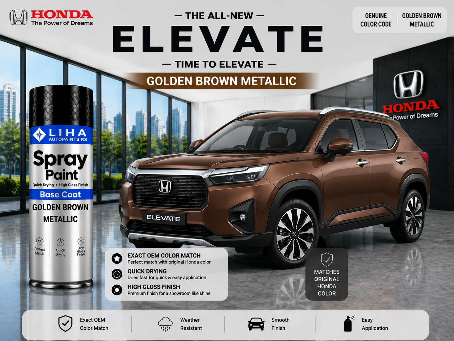 Honda Elevate Golden Brown Metallic Touch Up Spray Paint – OEM Color Match