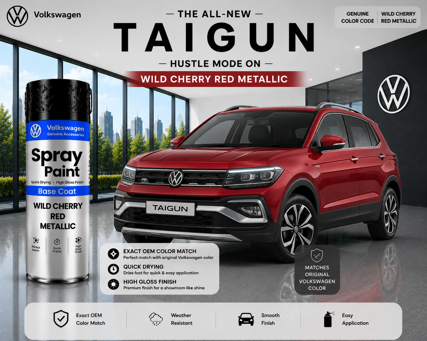 Volkswagen Taigun Wild Cherry Red Metallic Touch Up Spray Paint – OEM Color Match(1)