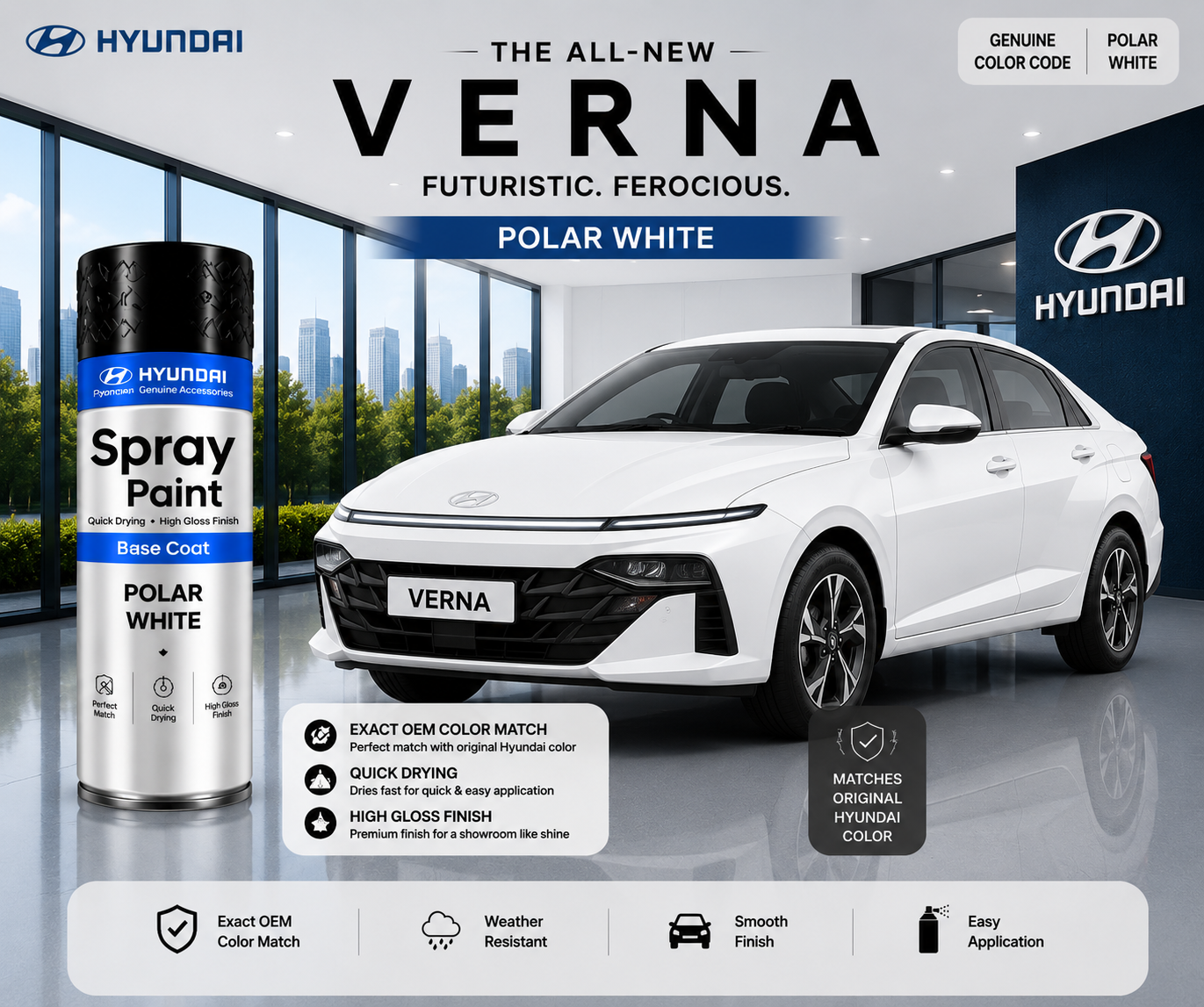 Hyundai Verna Polar White Touch Up Spray Paint | OEM Automotive Aerosol Paint for Scratch Repair
