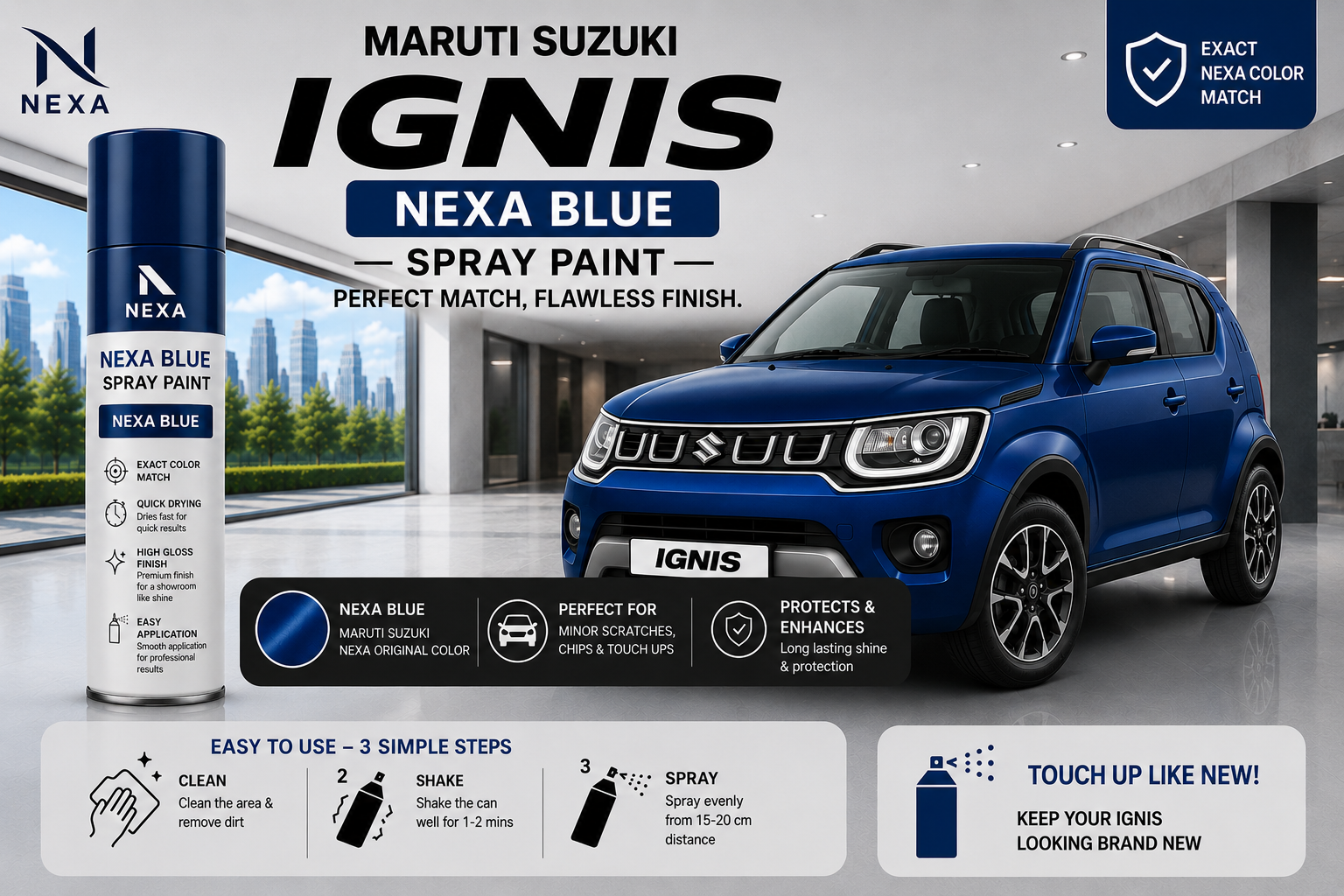 Maruti Suzuki Ignis Nexa Blue Touch Up Spray Paint – OEM Color Match
