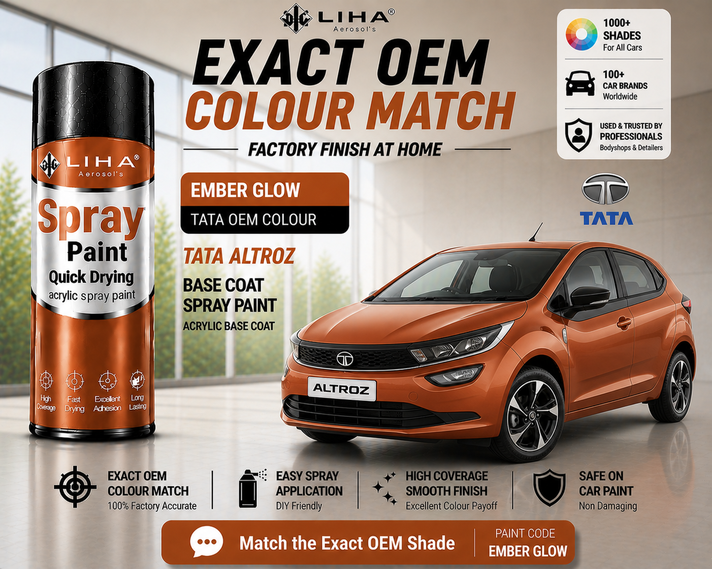 Tata Altroz Ember Glow PU Spray Paint – OEM Factory Match Car Paint | LIHA Aerosols