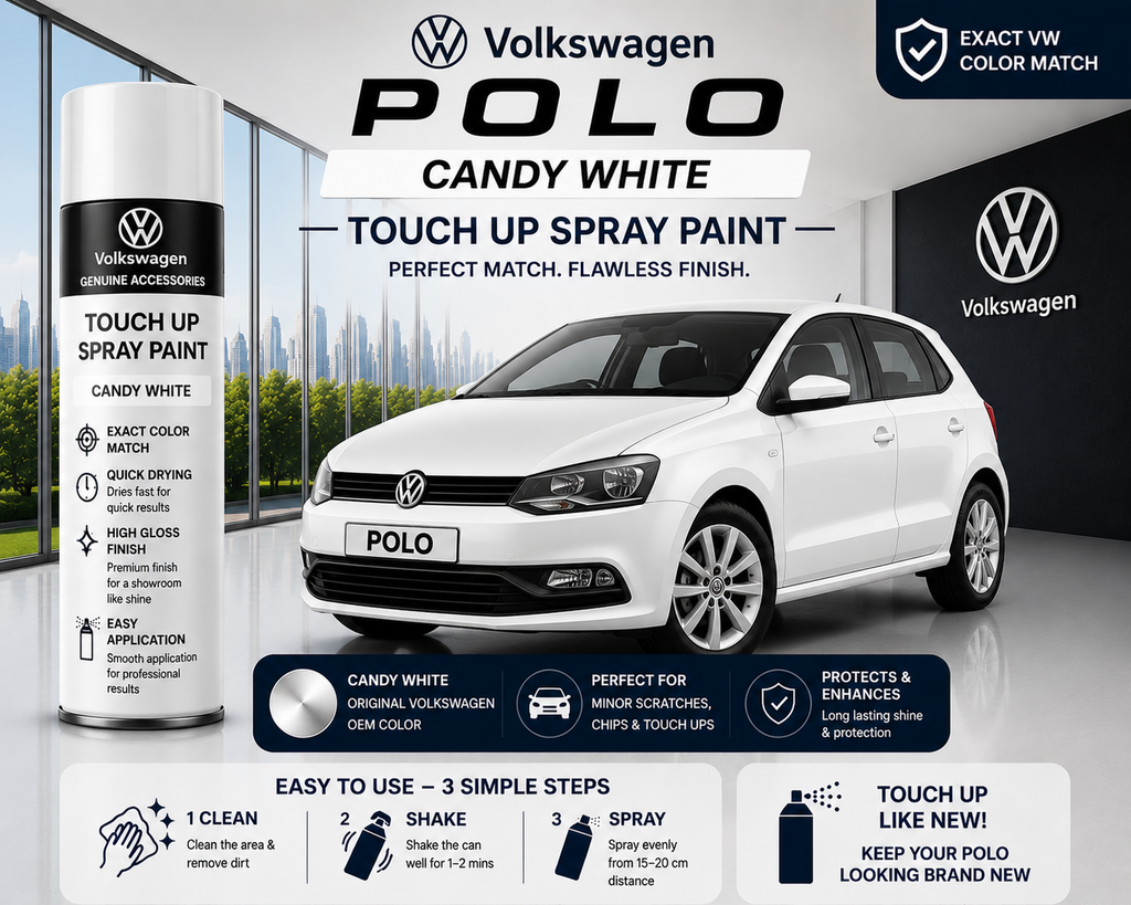 Volkswagen Polo Candy White Touch Up Spray Paint | OEM Automotive Aerosol Paint for Scratch Repair