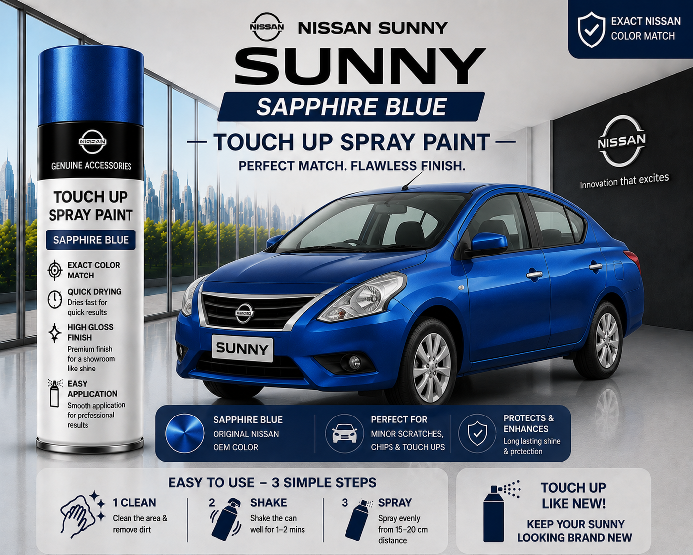 Nissan Sunny Sapphire Blue Touch Up Spray Paint | OEM Automotive Aerosol Paint for Scratch Repair