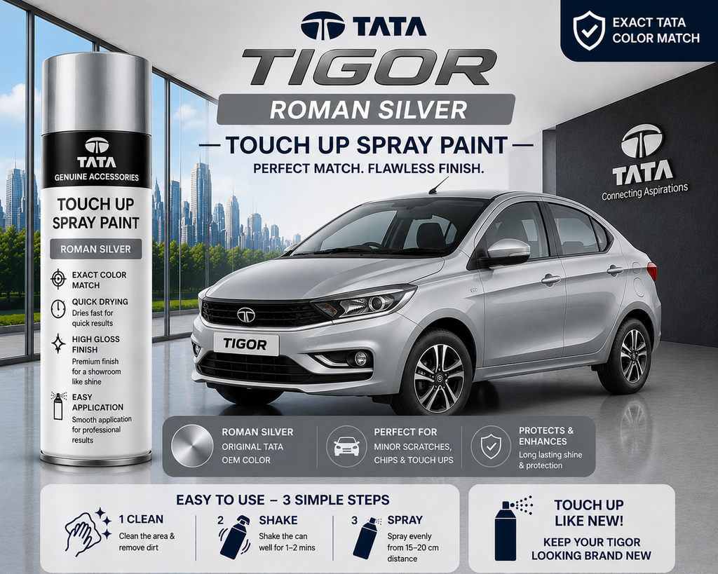 Tata Tigor Roman Silver Touch Up Spray Paint | OEM Automotive Aerosol Paint for Scratch Repair