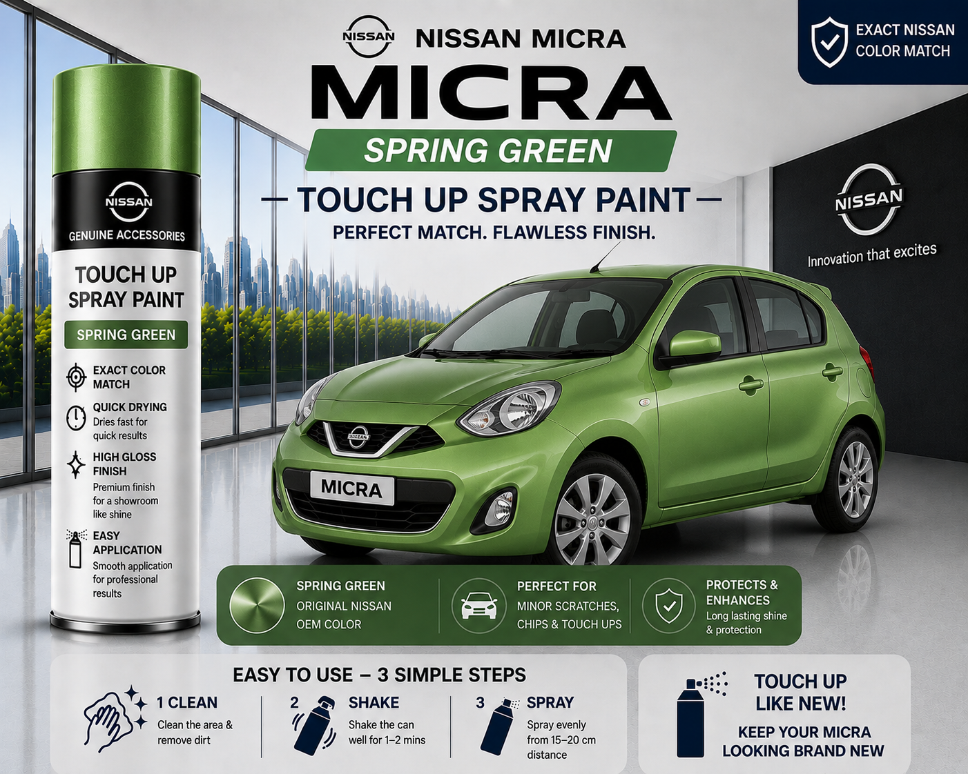 Nissan Micra Spring Green Touch Up Spray Paint | OEM Automotive Aerosol Paint for Scratch Repair