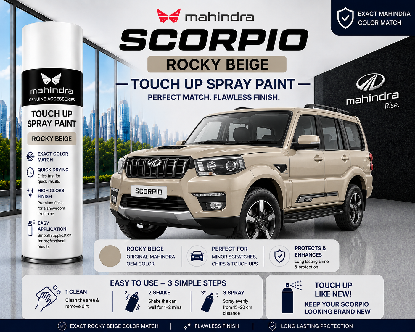 Mahindra Scorpio Rocky Beige Touch Up Spray Paint – OEM Color Match