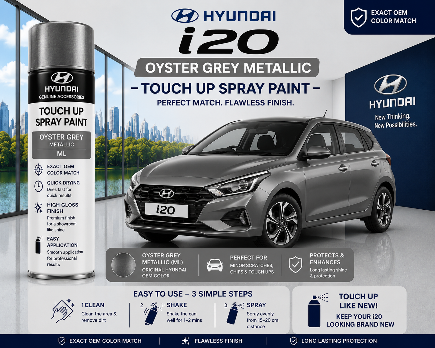 Hyundai i20 Oyster Grey Metallic Touch Up Spray Paint – OEM Color Match