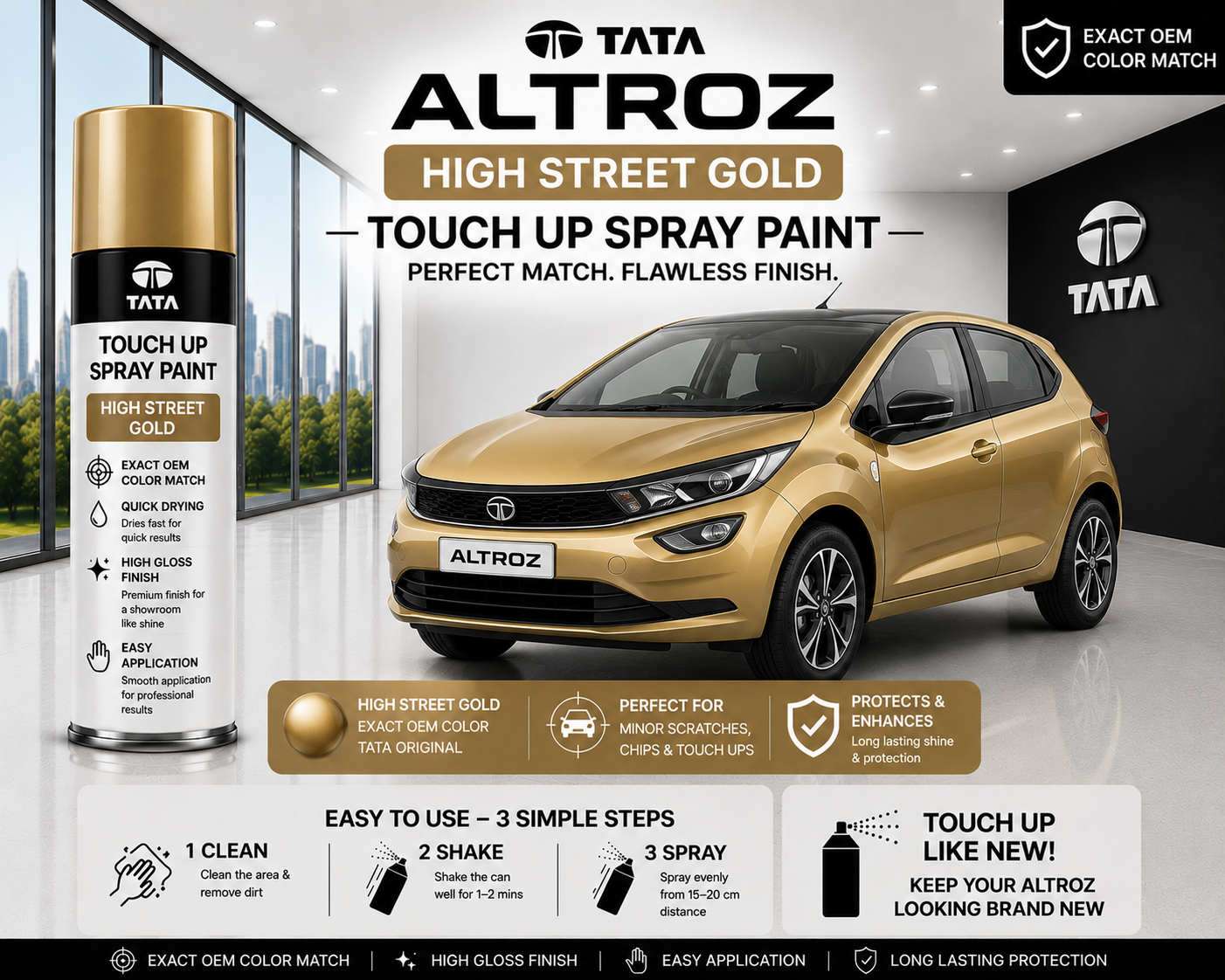 Tata Altroz High Street Gold Touch Up Spray Paint – OEM Color Match