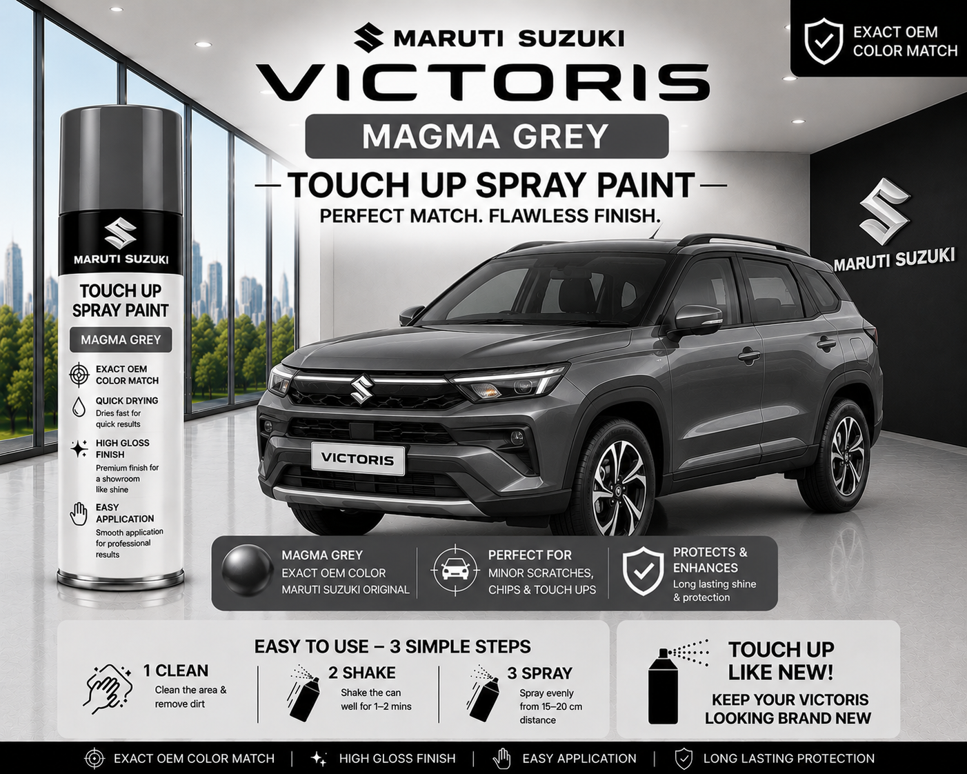 Maruti Suzuki Victoris Magma Grey Touch Up Spray Paint – OEM Color Match