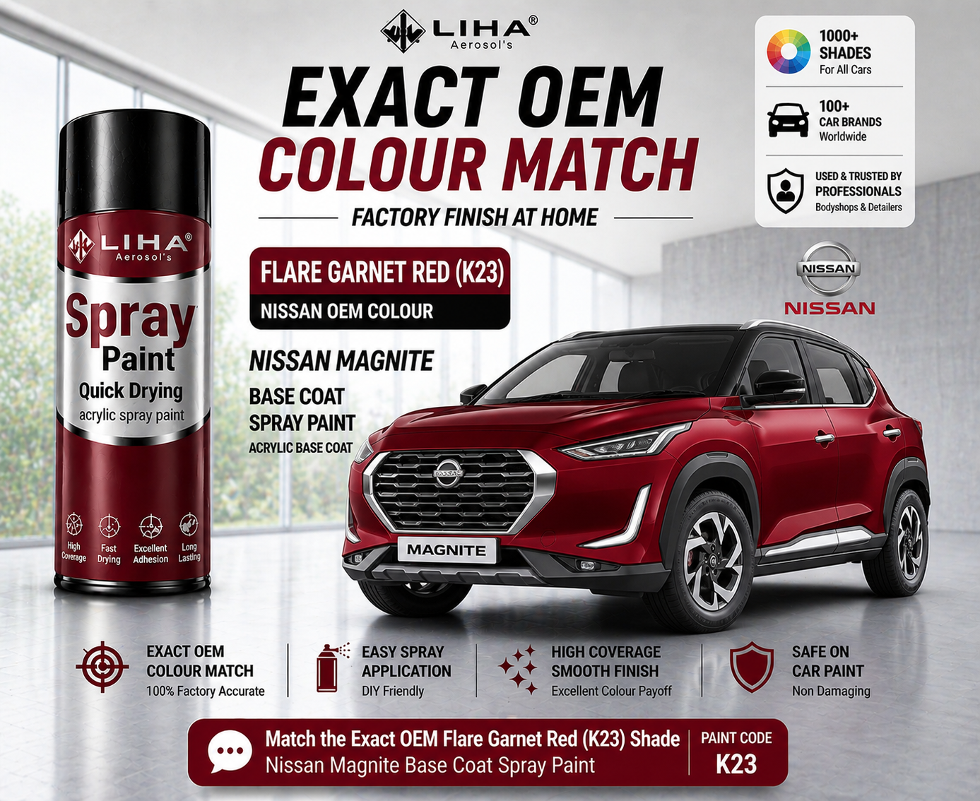 Nissan Magnite Flare Garnet Red (K23) PU Spray Paint – OEM Factory Match Car Paint | LIHA Aerosols