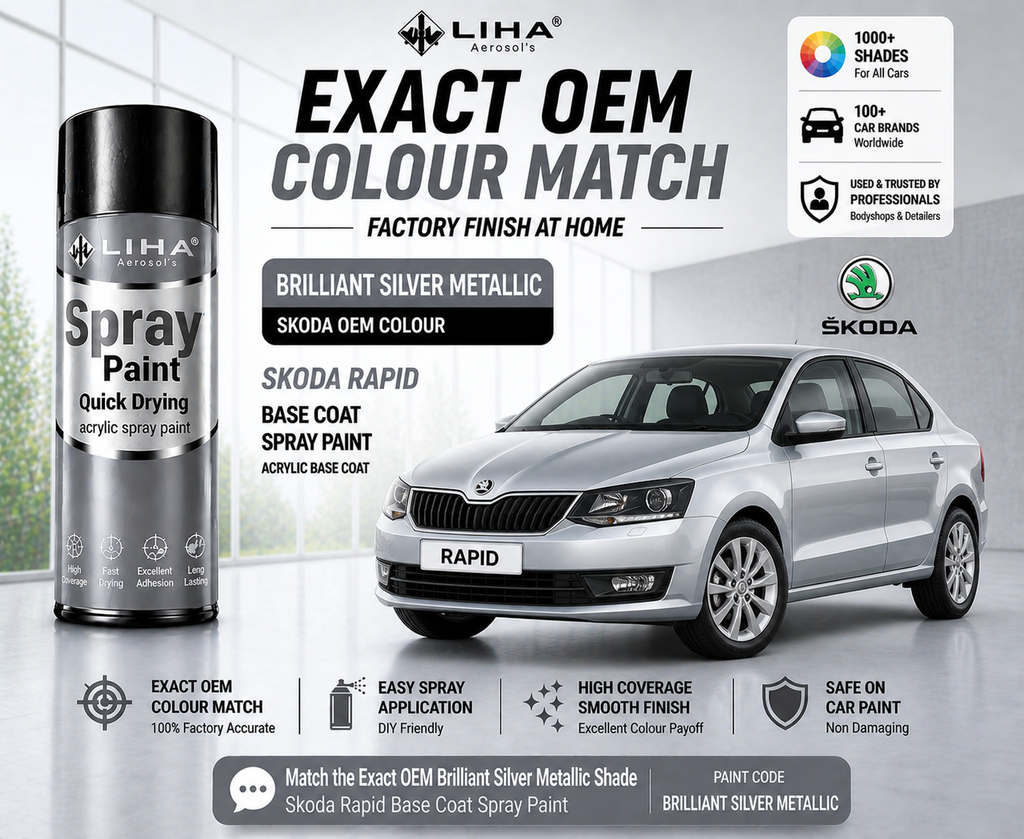 Skoda Rapid 2013 Brilliant Silver Metallic PU Spray Paint – OEM Factory Match Car Paint | LIHA Aerosols