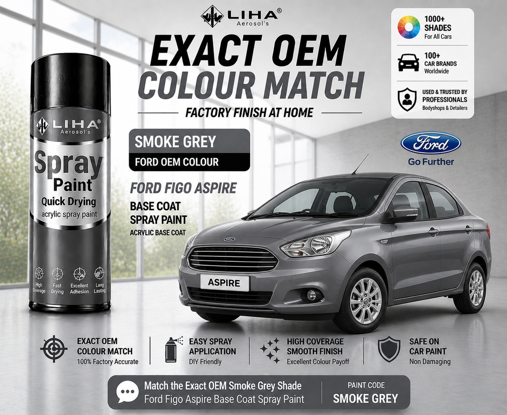 Ford Figo Aspire Smoke Grey Metallic (BMU) PU Spray Paint – OEM Factory Match Car Paint | LIHA Aerosols