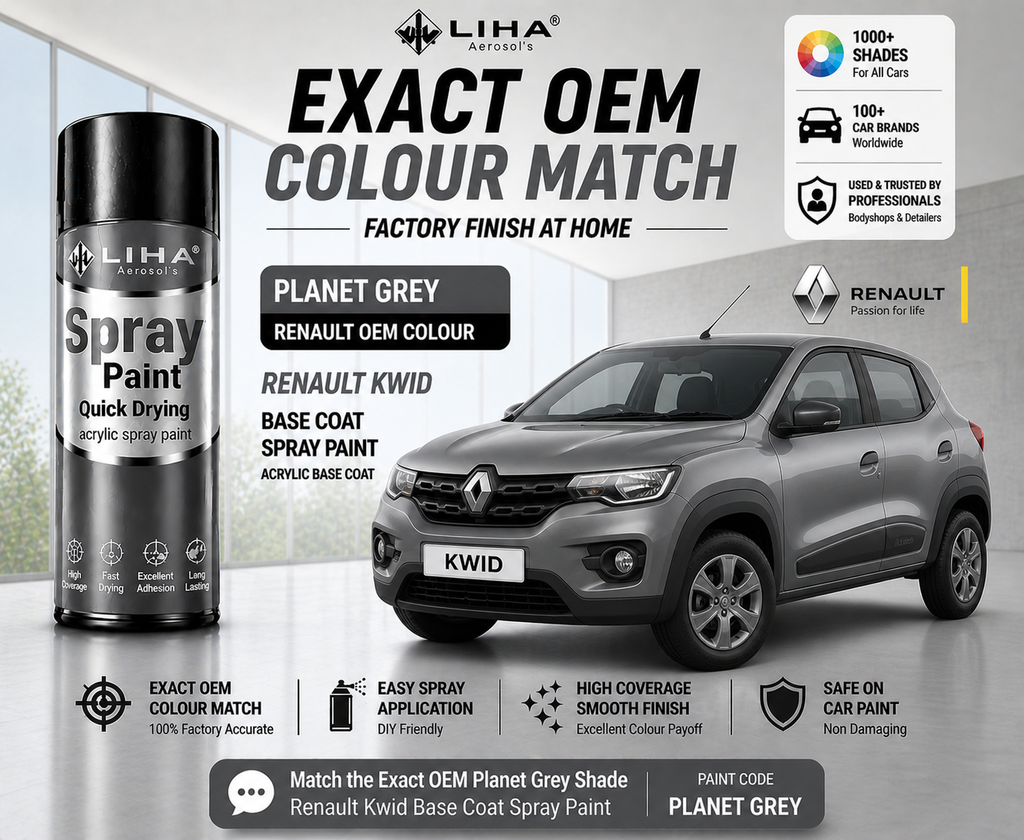 Renault Kwid Planet Grey Metallic PU Spray Paint – OEM Factory Match Car Paint | LIHA Aerosols