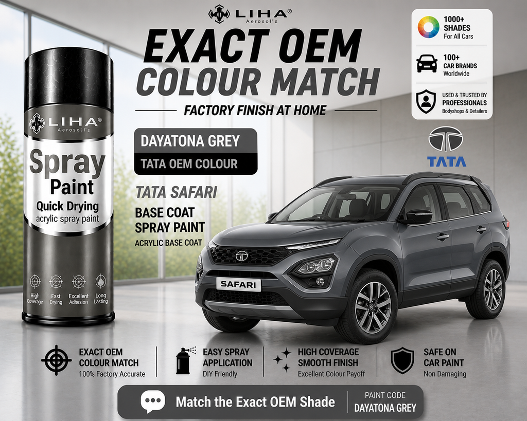 Tata Safari Daytona Grey Metallic PU Spray Paint – OEM Factory Match Car Paint | LIHA Aerosols