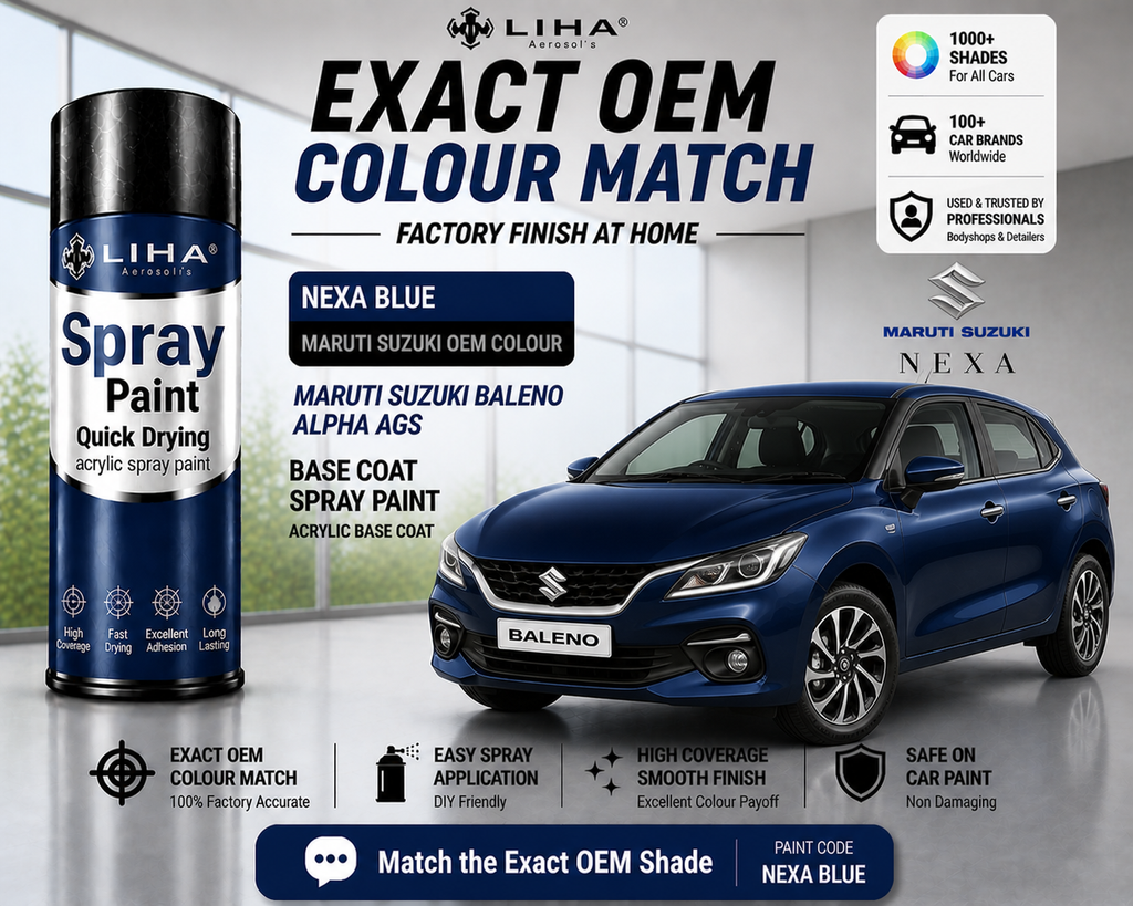 Maruti Suzuki Baleno Alpha AGS Nexa Blue PU Spray Paint – OEM Factory Match Car Paint | LIHA Aerosols