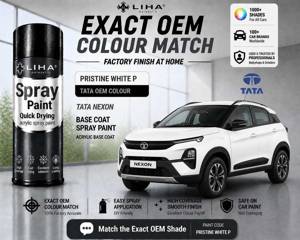 Tata Nexon Pristine White PU Spray Paint – OEM Factory Match Car Paint | LIHA Aerosols
