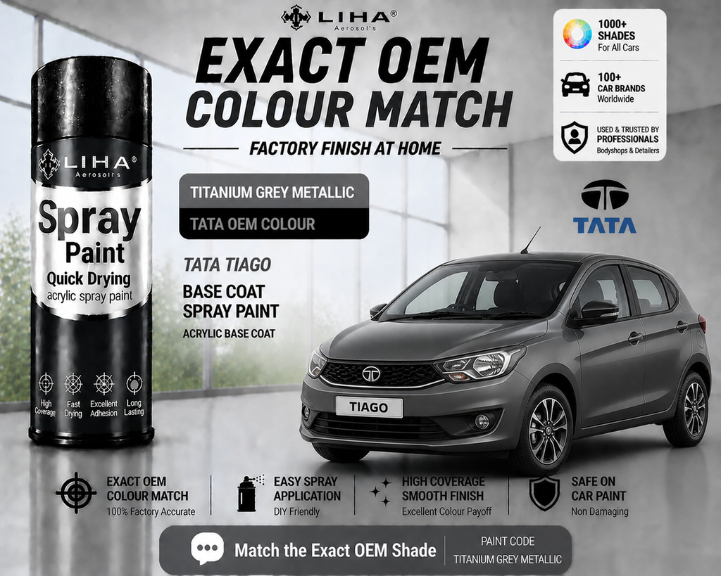 Tata Tiago Titanium Grey Metallic PU Spray Paint – OEM Factory Match Car Paint | LIHA Aerosols