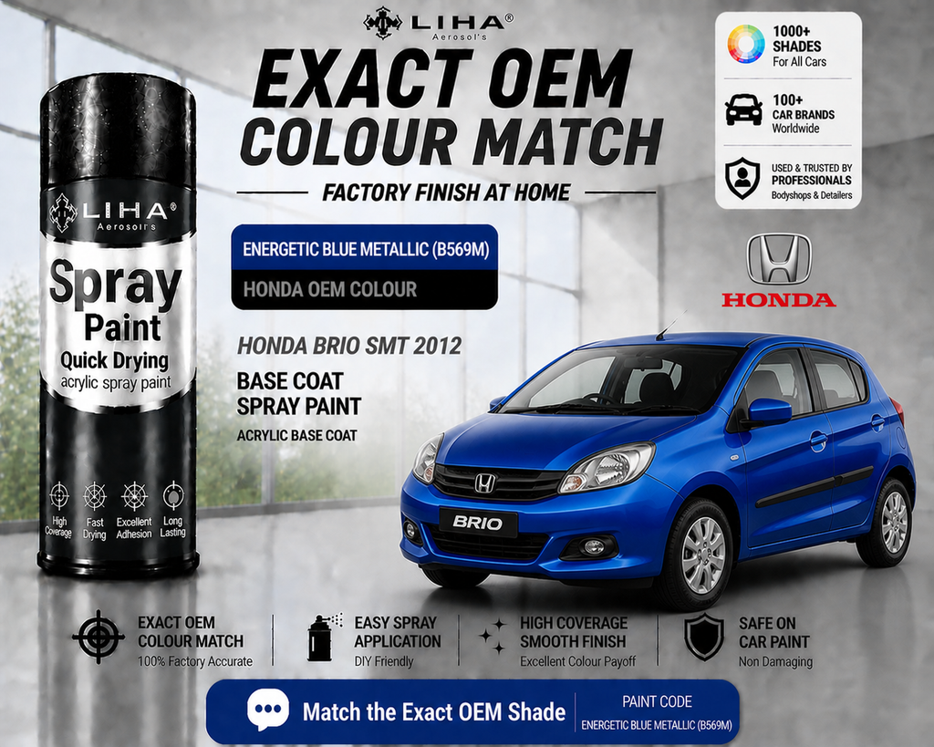 Honda Brio SMT 2012 Energetic Blue Metallic (B569M) PU Spray Paint – OEM Factory Match | LIHA Aerosols