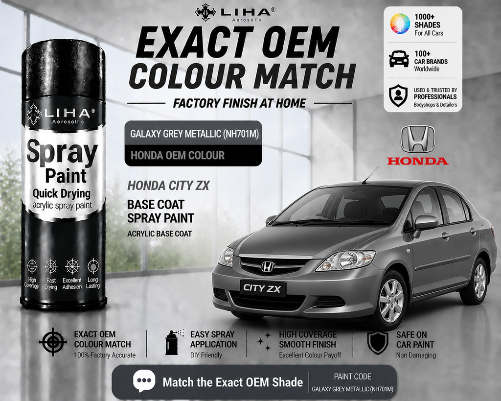 Honda City ZX Galaxy Grey Metallic (NH701M) PU Spray Paint – OEM Factory Match | LIHA Aerosols