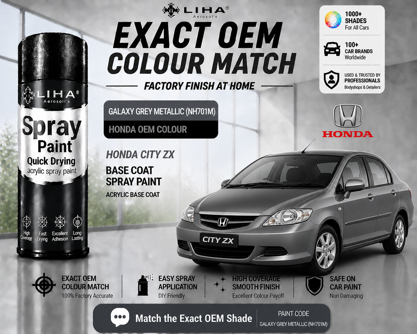 Honda City ZX Galaxy Grey Metallic (NH701M) PU Spray Paint – OEM Factory Match | LIHA Aerosols